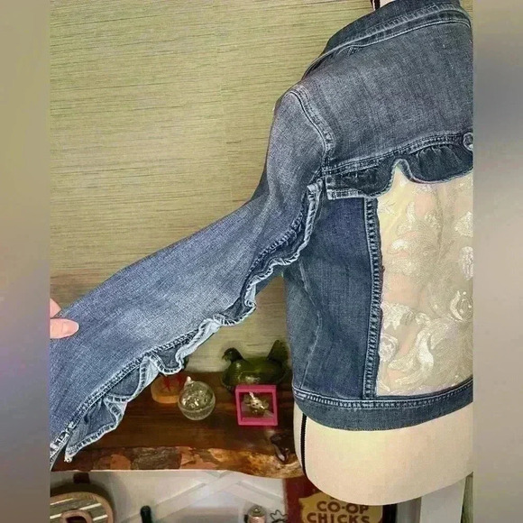 Upcycled Denim Jacket Womens Size Small One-of-a-kind Bachelorette Wedding Bride - Picture 3 of 9